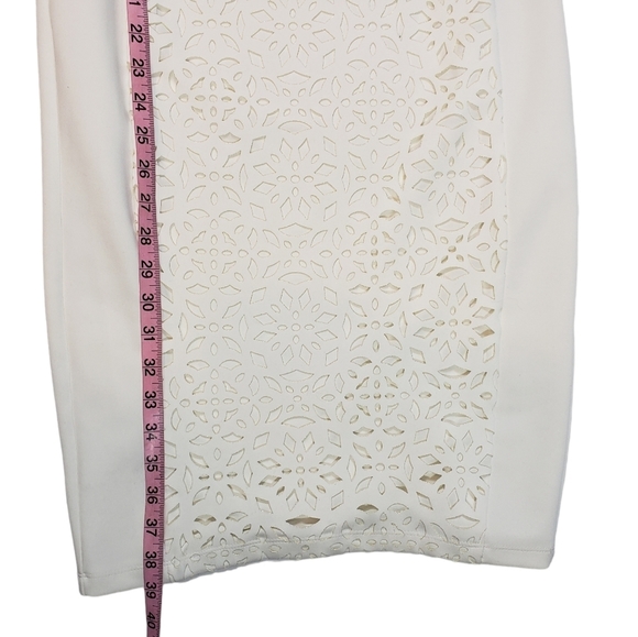 Enfocus Studio Ivory Sheath Dress Size 4 Floral Cutout Stretch Cocktail Party - Picture 14 of 16
